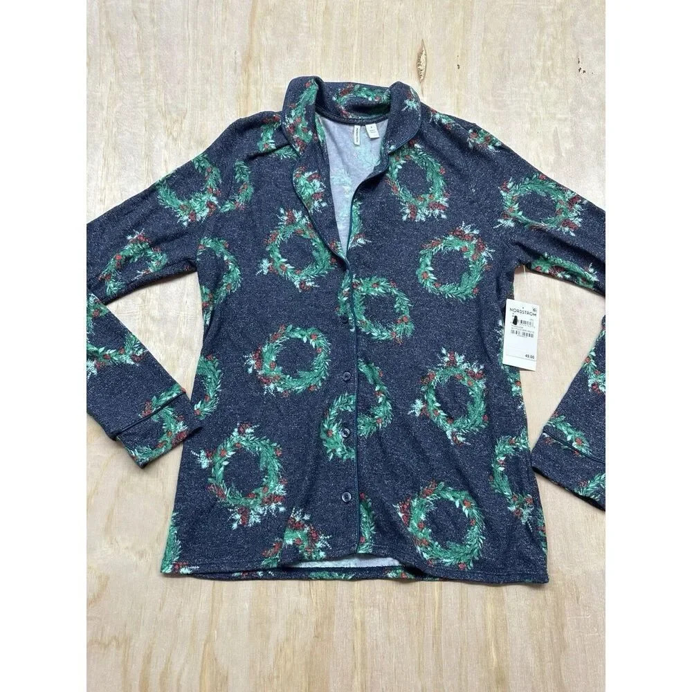 Brushed Hacci Pajamas Top Only Christmas Small Nordstrom New! Nvy Peacoat Wreath